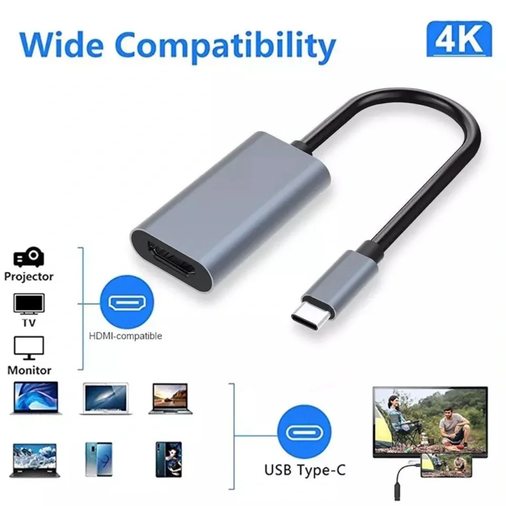 USB Type C to HDMI Adapter USB 3.1 Cable For MHL Android Phone Tablet Black New.
